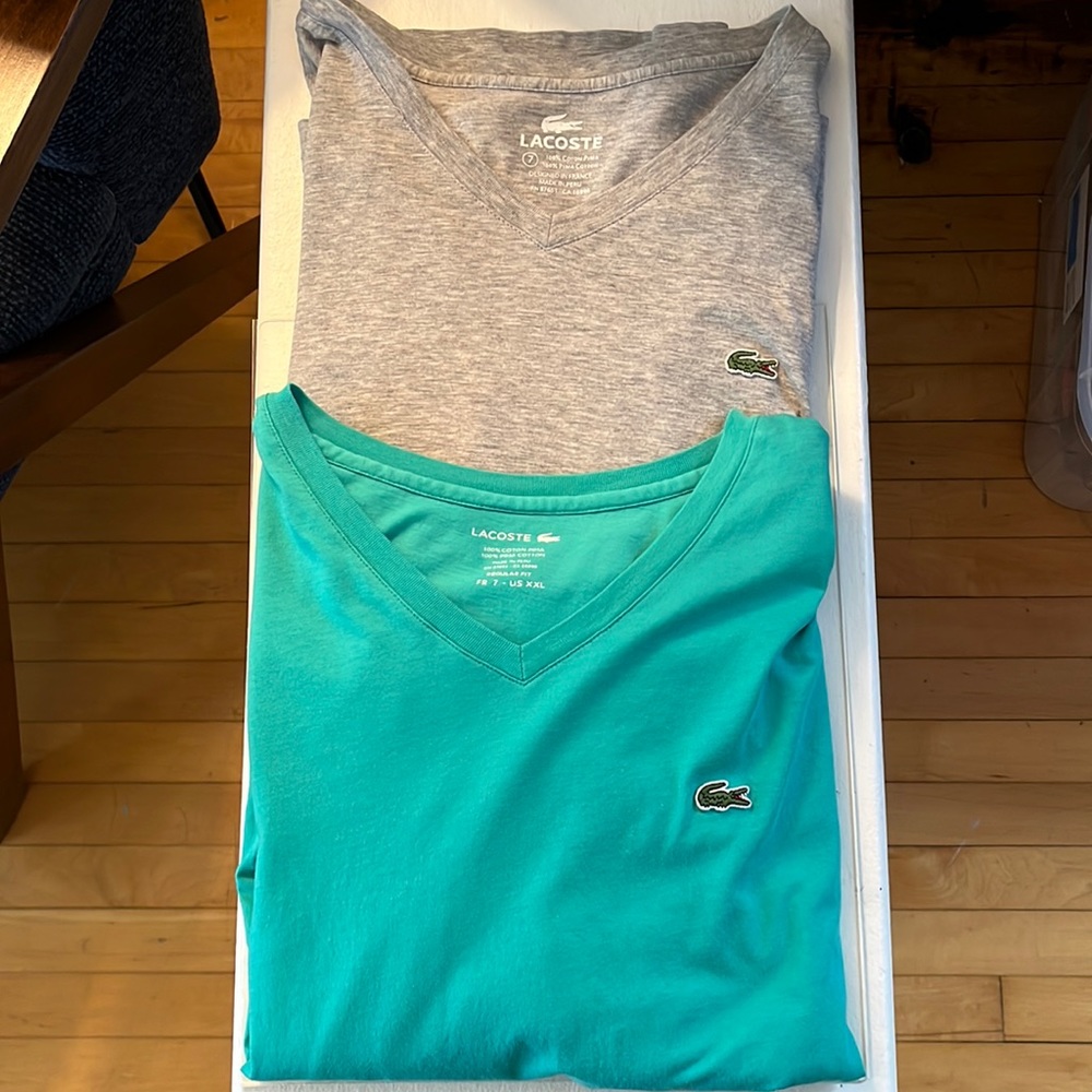 Lacoste vneck tee in grey and teal